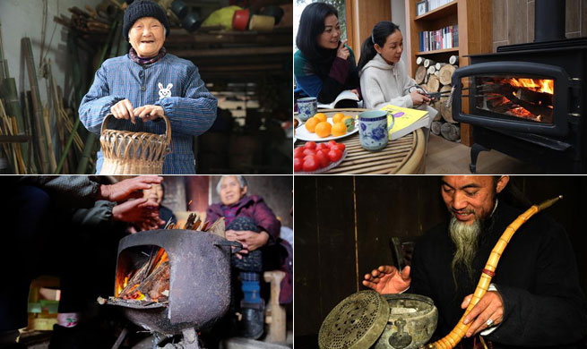 People in Hunan use various heating devices to fight against coldness