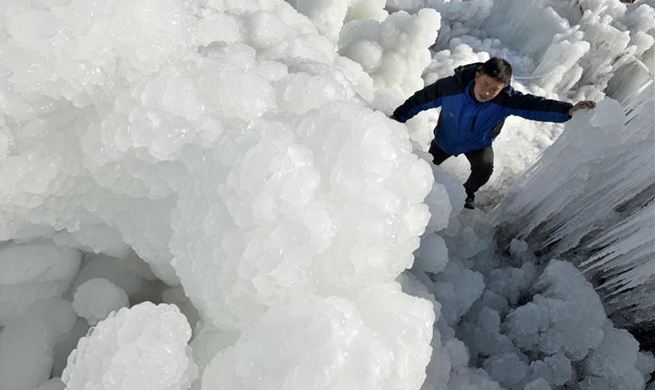 In pics: frozen waterfall in north China's Hebei