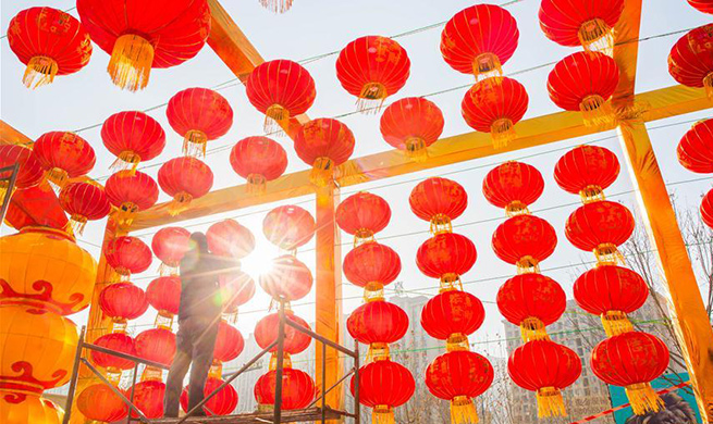 Red lanterns hung up for upcoming Spring Festival across China