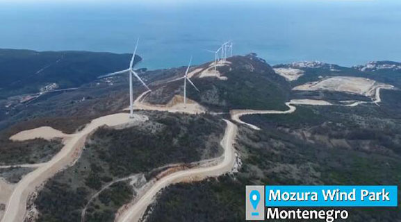 Aerial view of Montenegro's Mozura Wind Park