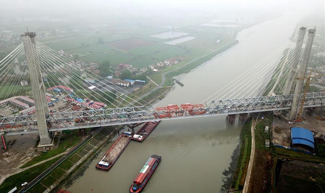 In pics: construction site of Yuxi River Bridge in China's Anhui