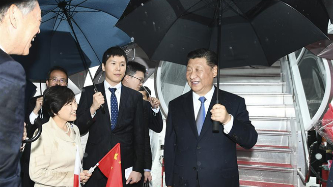 Chinese President Xi Jinping arrives in Osaka, Japan for G20 summit
