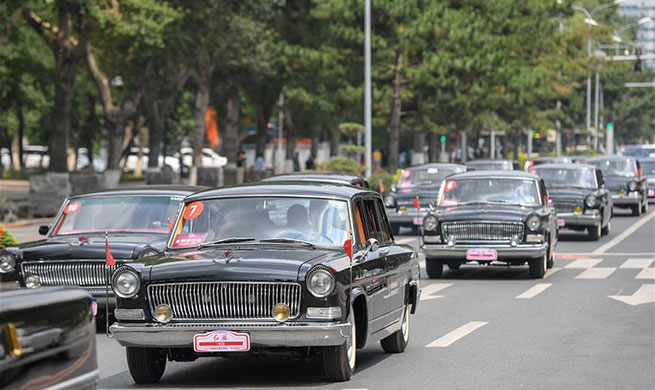 China iconic brand Hongqi's classic cars displayed in Jilin