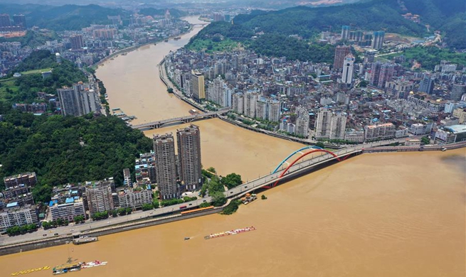 In pics: flood passing through Wuzhou, south China's Guangxi