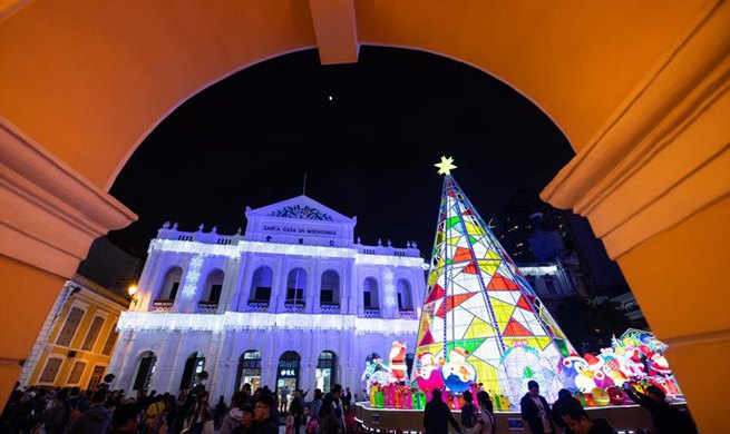 Festive lights lit up for upcoming Christmas and New Year's Day in Macao