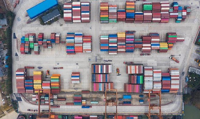 In pics: container terminal of Huzhou Port in east China's Zhejiang
