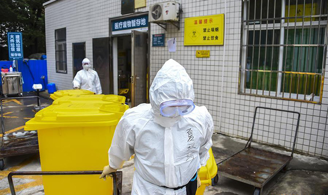 Sanitation workers in Hubei collect and transfer medical waste