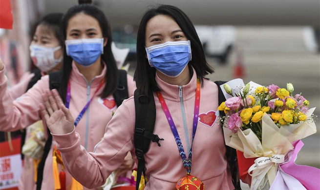 Medical assistance team from Guangxi supporting virus-hit Hubei return home