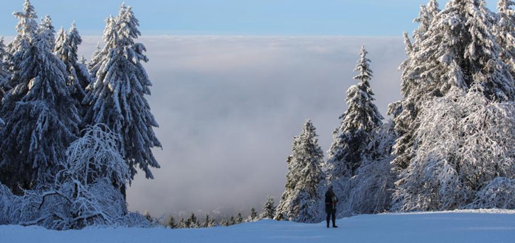 Winter landscape on summit of Grosser Feldberg mountain in Germany