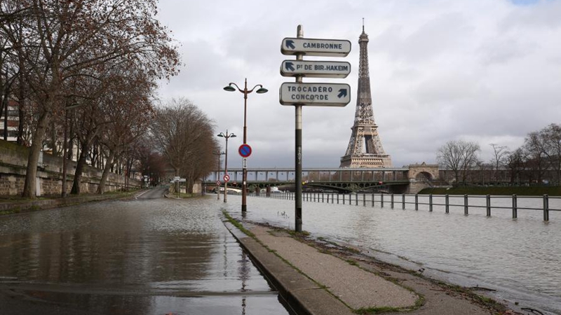 Flooded banks of Seine River seen in Paris