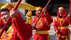 Villagers rehearse dragon and lion dance in Andi Village, Shanxi