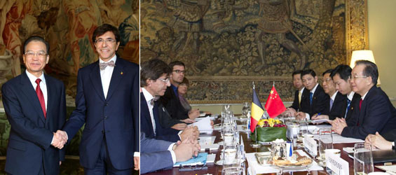 Premier Wen holds talks with Belgian PM in Brussels