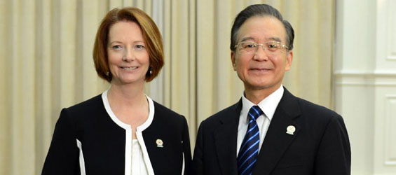 Chinese Premier Wen Jiabao meets with Australian PM in Cambodia