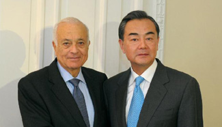 Chinese FM meets secretary-general of League of Arab States in Montreux