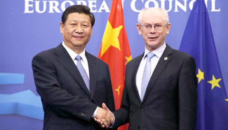 Chinese president holds talks with European Council president in Brussels