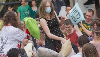 Int'l Pillow Fight Day marked in Budapest