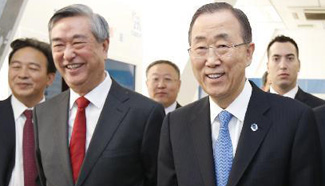 UN Secretary-General Ban Ki-moon visits Xinhua News Agency