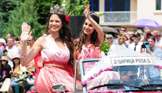 Girls celebrate Rose Festival in Bulgaria