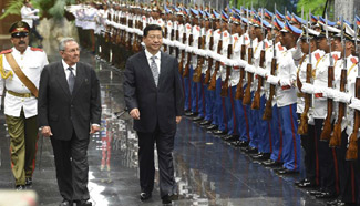 President Xi attends welcoming ceremony held by Cuban leader Raul Castro
