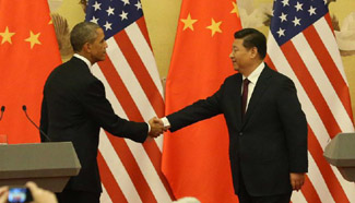 Chinese, U.S. presidents attend joint press conference in Beijing