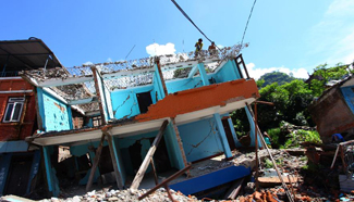 Army personnel reconstruct damaged area in Nepal