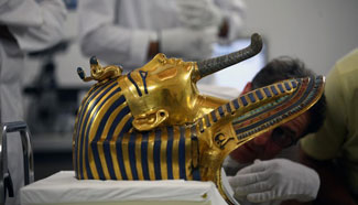Tutankhamen's golden mask under restoration at Egyptian Museum