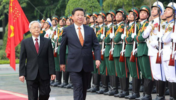 Chinese president attends welcoming ceremony held by CPV general secretary in Hanoi