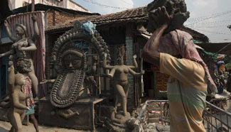 Clay idols of Hindu Goddess Kali prepared ahead of Diwali festival