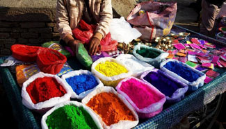 Street vendors sell goods for Tihar festival in Kathmandu, Nepal
