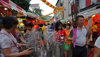 People go shopping at Chinatown Chinese New Year market in Singapore