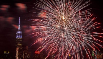 Chinese New Year celebrated with fireworks over Manhattan of New York