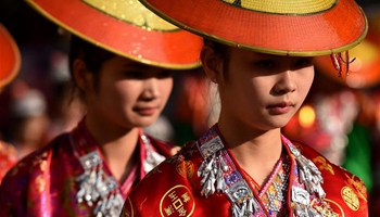 Huayao Dai ethnic people celebrate "Huajie" festival in SW China