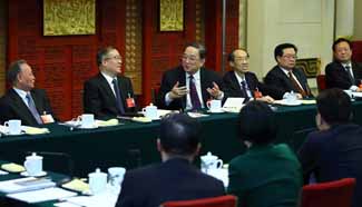Yu Zhengsheng joins group deliberation of NPC deputies from Hubei