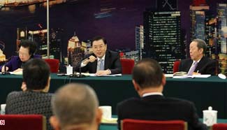 Zhang Dejiang joins group deliberation of NPC deputies from Hong Kong, Macao