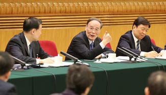 Wang Qishan joins group deliberation of Jiangsu deputies