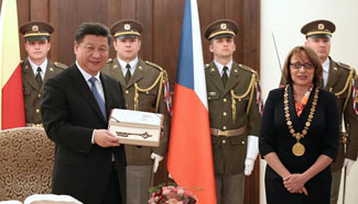 President Xi receives key to Prague city