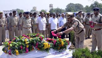 Funeral held for police officer killed in India