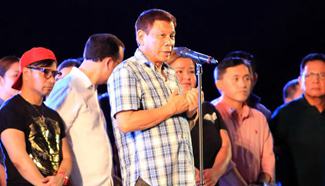 Philippine President-elect Rodrigo Duterte speaks during victory party