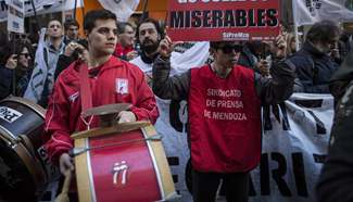 Press workers take part in demonstration against layoff in Argentina