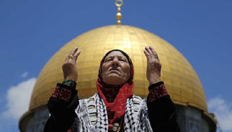 Palestinians pray during holy Muslim fasting month of Ramadan