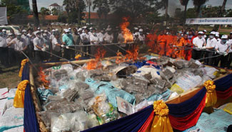Cambodia burns down 1.56 tons of marijuana, methamphetamine, heroin