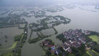 Aerial photo of flooded village of tourist resort, E China