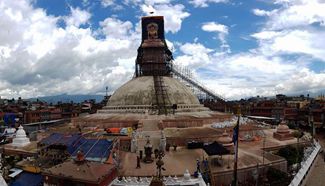 Boudhanath Stupa under reconstruction in Nepal
