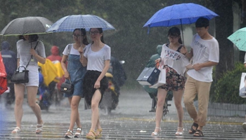 Heavy rain hits Yangzhou, E China's Jiangsu