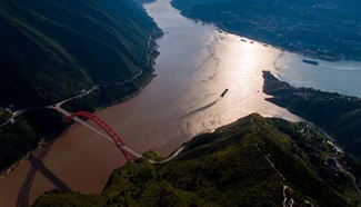 Aerial photos show sunset scenery at Wuxia Gorge in Three Gorges area