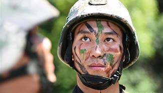 Chinese soldiers take part in military training under high temperature