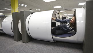 Sleep pods placed inside campus library of BCIT in Canada