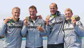 Germany wins gold medal of men's kayak four 1000m final