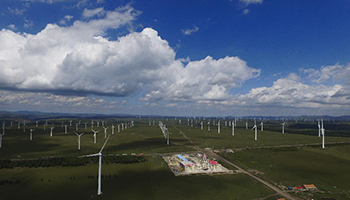 Aerial photos of wind power station in N China's county