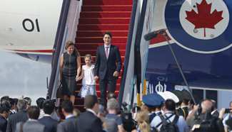 Canadian PM arrives in Hangzhou to attend G20 Summit